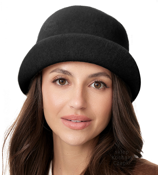 Kapelusz damski zimowy, wełniany, Demeter, czarny, 56-57 cm
