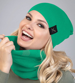 Dzianinowa czapka i komin damski, Nobia, zielony, 54-57 cm