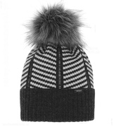 Zimowa czapka damska, żakardowa, Gelna, jodełkowy wzór, grafit+szary, 56-58 cm