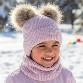  Czapka i komin dla dziewczynki, komplet zimowy,  Arrika, liliowy róż, 50-52 cm