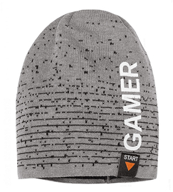 Czapka wiosenna/jesienna, dzianinowa dla chłopca, Gammer, szary + pomarańcz, 55-57 cm