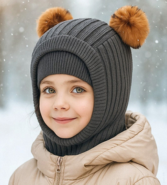 Kominiarka dla chłopca, z wełny 100% merino na zimę, Carrian, grafitowa, 52-55 cm