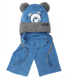 Komplet czapka i szalik dla chłopca, na zimę, dwa pompony, Bjorne, rozm. 44-47cm