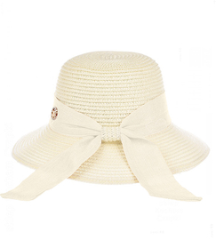 Kapelusz damski na lato, ze średnim rondem, kremowy, 55-57 cm