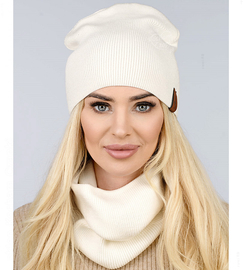 Czapka i komin damski, komplet wiosenny-jesienny, Carmelia, śmietankowy, 55-60 cm