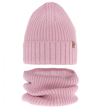 Czapka i komin merino, polar, Semalia,  różowy (01), 48-50 cm