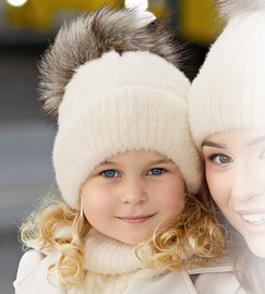 Czapka z pomponem i komin dla dziewczynki na zimę, Merlina, kremowy, 52-55 cm