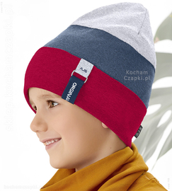 Czapka dla chłopca, wiosenna-jesienna, bordo+navy+szary, Endy, 48-52 cm