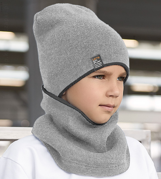 Zimowa czapka i komin, sportowy komplet dla chlopca,  Dinesh v.3, dwustronny, 54-60 cm