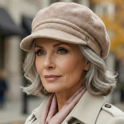 Kaszkiet damski, czapka z daszkiem na zimę, Dafne, beżowy jasny, rozm. 56-58 cm