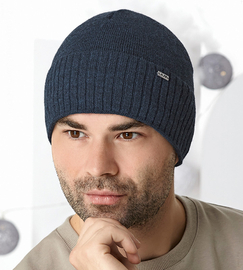 Czapka zimowa męska, z polarową podszewką, Michele, granatowa, 55-57 cm