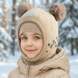 Kominiarka dla dziewczynki, ciepła na zimę, Glow, beżowa, 48-52 cm