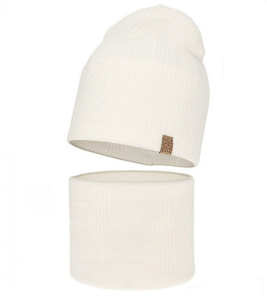 Czapka i komin dla dziewczynki, jesienny/wiosenny komplet, 100% wełny merino, Croana, śmietankowy, 52-54 cm 
