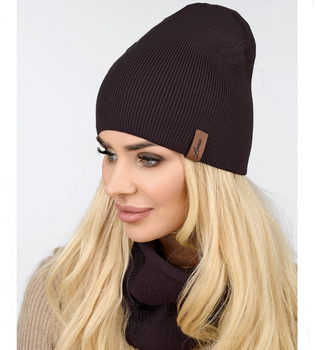 Czapka i komin damski, komplet wiosenny-jesienny, Carmelia, brązowy, 55-60 cm