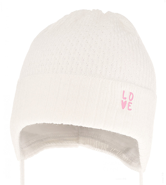 Czapka wiązana da dziewczynki wiosenna / jesienna, Madilla, biała mleczna, 38-40 cm