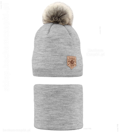 Na łagodną zimę / jesień, czapka i komin, Apolio, szary, 48-50cm