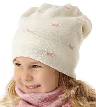 Czapka smerfetka zimowa dla dziewczynki, dwustronna, pieski jamniki, Lusija, 50-54 cm