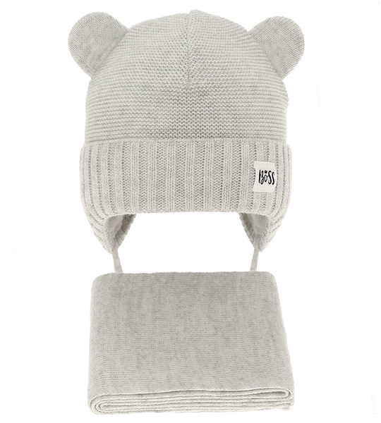 Czapka i komin dla chłopca, komplet na zimę, Nolicio, szary perłowy, 46-49 cm
