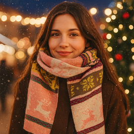 Szalik damski zimowy, z motywem zimowym, pastelowe kolory