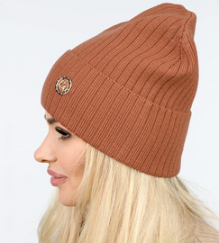 Czapka damska jesienna/wiosenna, szeroki prążek, Vosjana, cynamonowy, 56-60 cm