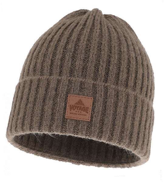 Czapka zimowa męska, z wełną merino 34%, Nebet, brązowa, 56-60 cm