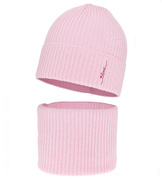 Czapka i komin dla dziewczynki jesienny, wiosenny komplet, róż jasny (02), Velara, 52-54