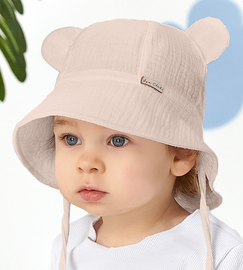 Kapelusz dla dziewczynki, muślinowy, beżowy, Alcotia, 44-46 cm