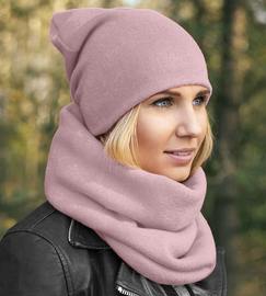 Komplet zimowy, czapka i komin damski, smerfetka, różowy nude (11),  Benita, 55-57