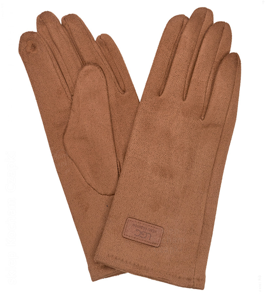 Rękawiczki damskie, dotykowe do ekranów, welurowe, brązowe, rozmiar M/L