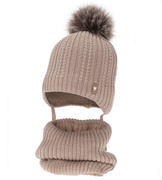 Czapka zimowa i komin z wełną merino, dla dziewczynki, Anmunda, beżowy, 48-50 cm