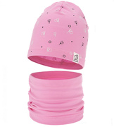 Komplet wiosenny-jesienny, dla dziewczynki, czapka i komin, Rioffia, różowy (17), 48-50 cm