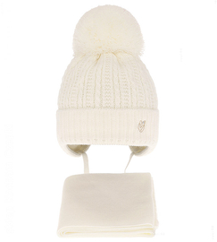 Czapka zimowa i szalik dla noworodka, dla dziewczynki, Ramisa, kremowy, 38-40 cm