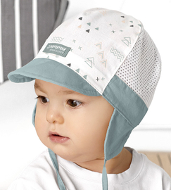 Czapka na lato dla chłopca, z siateczką, wiązana, Vlendo, biały + miętowy ciemny, 48-50 cm