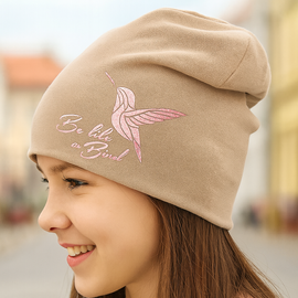 Czapka dla dziewczynki wiosenna/jesienna, dwustronna, BeBird, beżowa, 52-54 cm