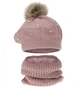 Beret zimowy i komin dla dziewczynki, komplet Anette, wrzosowy, 52-54 cm