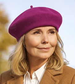 Beret damski zimowy, wełniany, Vineca, fuksja ciemna (549), 55-57 cm