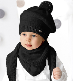 Komplet zimowy dla dziewczynki, beret i chusta, Pedra, czarny, 46-50 cm