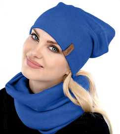 Czapka i komin damski, komplet wiosenny-jesienny, niebieski chabrowy, Clara, 55-58 cm