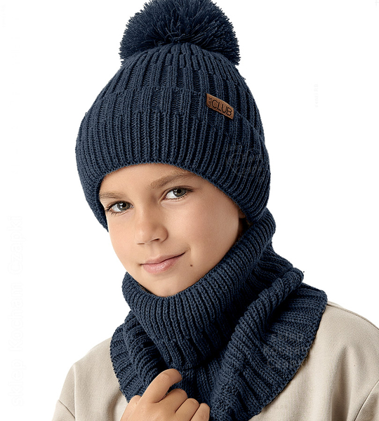 Czapka zimowa z kominem dla chłopca, Benten, niebieski, 52-55  cm