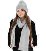 Komplet zimowy damski, czapka i szalik,  z wełną merino, Alyssa, szary, 56-60 cm