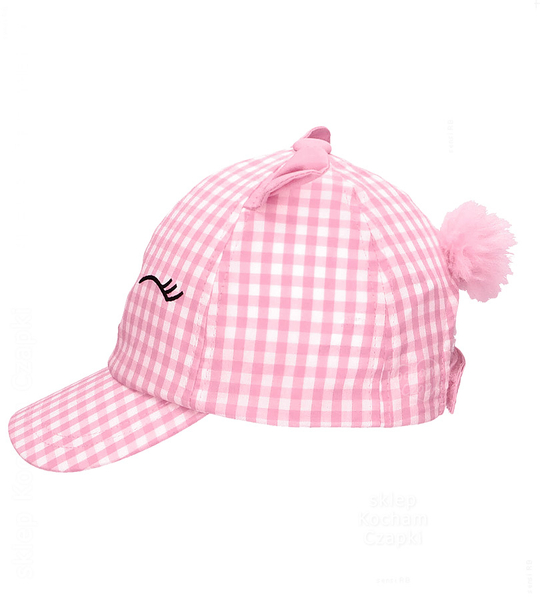 Czapka z daszkiem na lato dla dziewczynki, bawełniana, z uszkami, Mulien, różowa, 46-49 cm