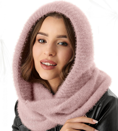 Komin z kapturem damski, kominiarka damska, Onaasi, róż brudny jasny, 55-62 cm