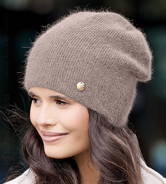 Czapka zimowa damska z angorą, Britima, cappuccino, 55-58 cm