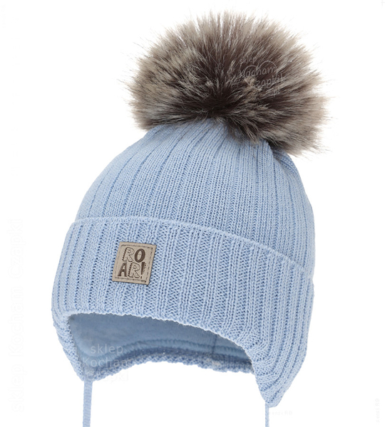 Czapka zimowa dla chłopca wiązana, z wełną merino, Bannil, niebieska, obw. 38-40 cm