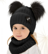 Czapka i komin dla dziewczynki, zimowy komplet, Sinnet, czarny, 46-48 cm