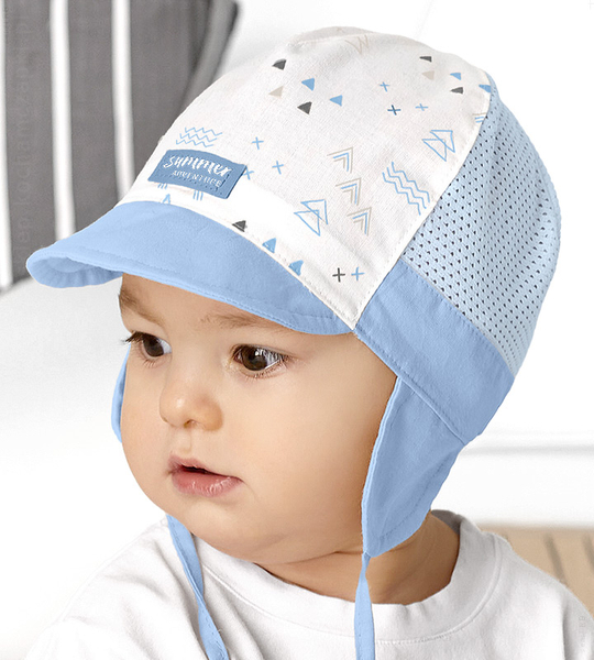 Czapka z daszkiem dla chłopca, z siateczką, wiązana, Vlendo, biały + niebieski, 50-52 cm