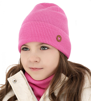 Czapka i komin dla dziewczynki, jesienny/wiosenny komplet wełniany, 100% merino, Corrie, róż pudrowy, 52-54 cm