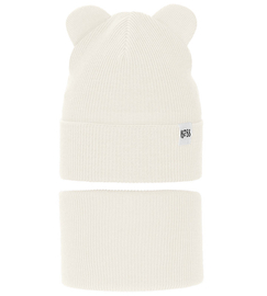 Komplet wiosenny/jesienny dla dziewczynki, czapka i komin, kremowy, Jakra, 48-50 cm