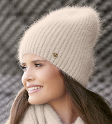 Czapka zimowa, damska, Grenada, angora, beżowy jasny, 55-58 cm