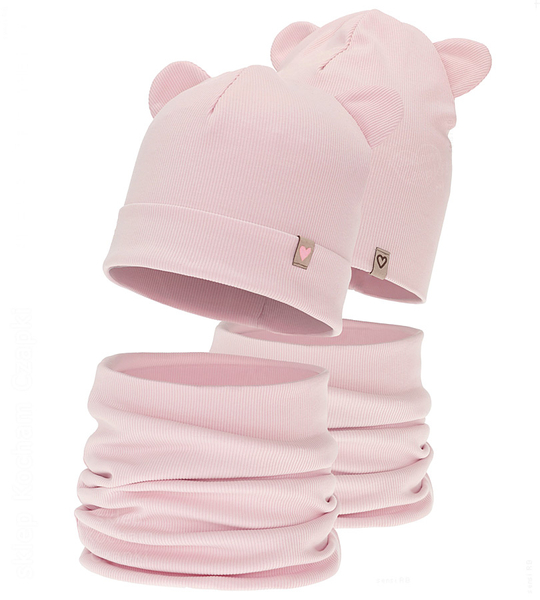 Czapka i komin dla dziewczynki, wiosenny/ jesienny komplet, bawełniany, Mulinia, różowy, 49-51 cm